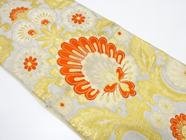 アンティーク　草花模様織り出し袋帯（材料）